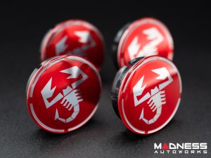 FIAT 500 Center Caps - Red w/ Silver Scorpion